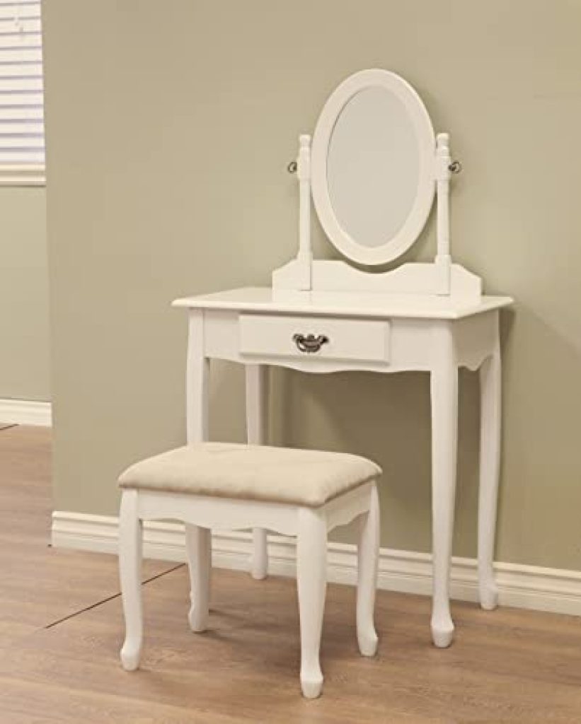 Space-saving dressing table with flip-top mirror